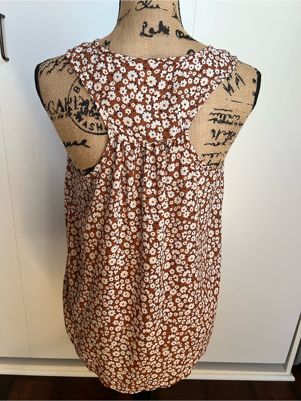 CAbi Brown Floral Lark Racer Back Tank Top, Button Up, Style #4358 - Picture 2 of 11
